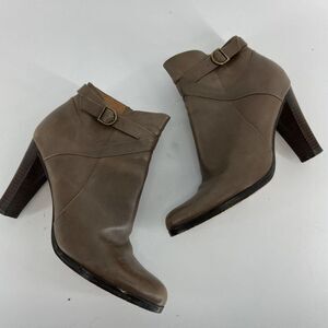 Corso Como Brown Leather silver Stacked Ankle Heel Bootie Womens 8